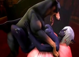 Purple-skinned dark elf fucks a dog