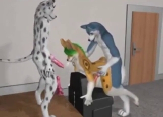 Doggystyle, spit-roasting, DP in furry XXX porn