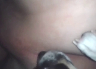 Rimjob close-up with a slutty dog that gets off